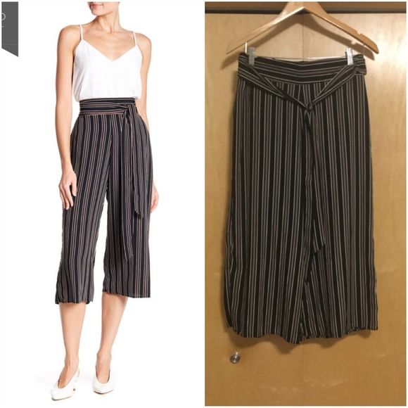 West Kei Pants - WEST KEI Tie Front Stripe Cropped Pants